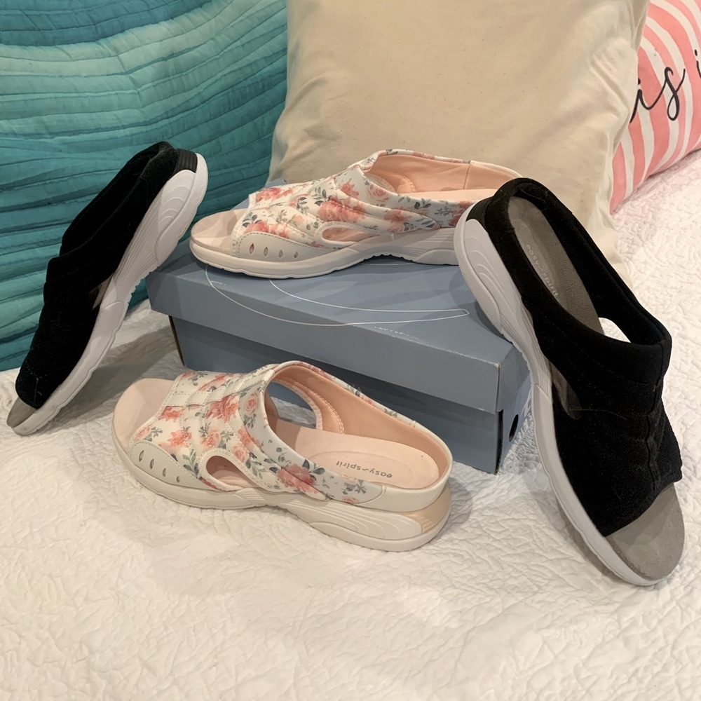 Easy Spirit Slip On Sandal - 2 pair set w/ bonus slippers